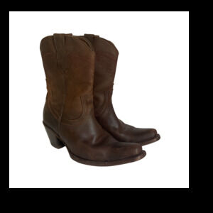 Vintage Brown Leather Cowboy Boots Women Size 8.5 Western Mid Calf Embroidered